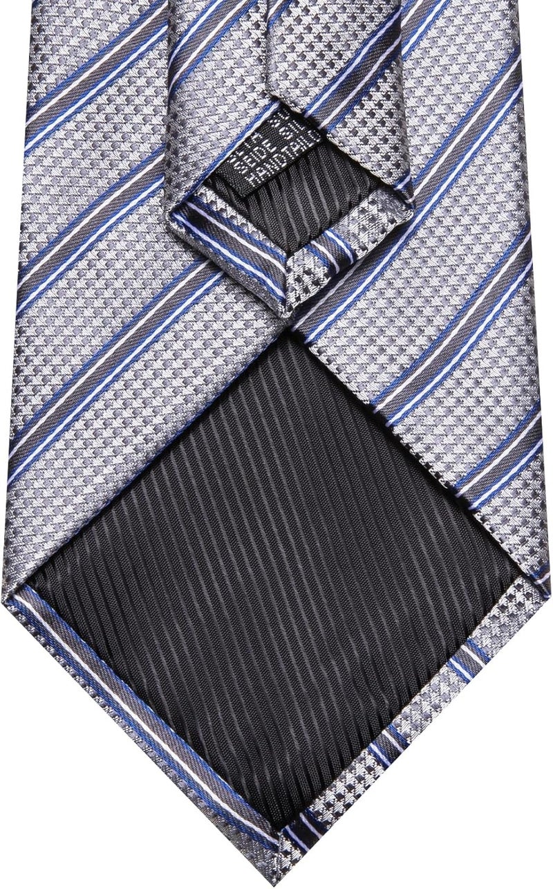 Barry.Wang Store Tie Sets for Men Silk Stripe Necktie Woven Checkered Handkerchief Cufflinks Formal Business Wedding - Image 4